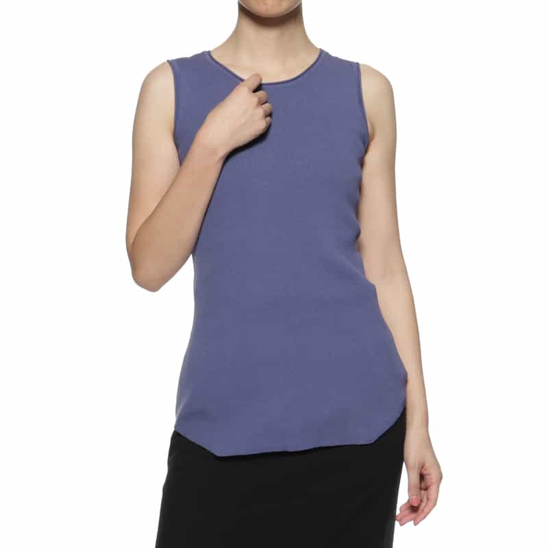 BARNEYS NEW YORK ウォッシャブル ノースリーブリブニットプルオーバー BLUE