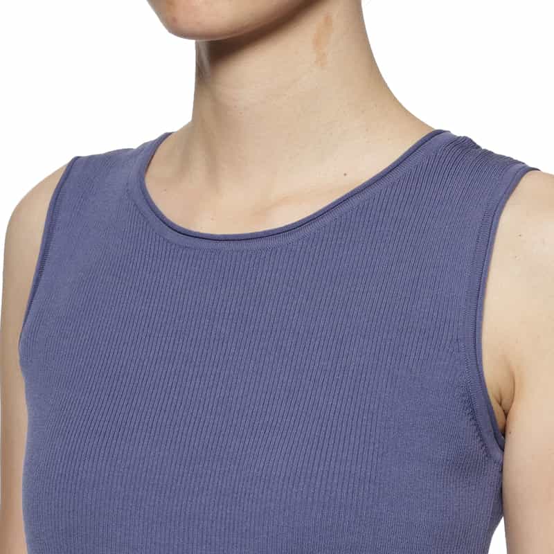 BARNEYS NEW YORK ウォッシャブル ノースリーブリブニットプルオーバー BLUE