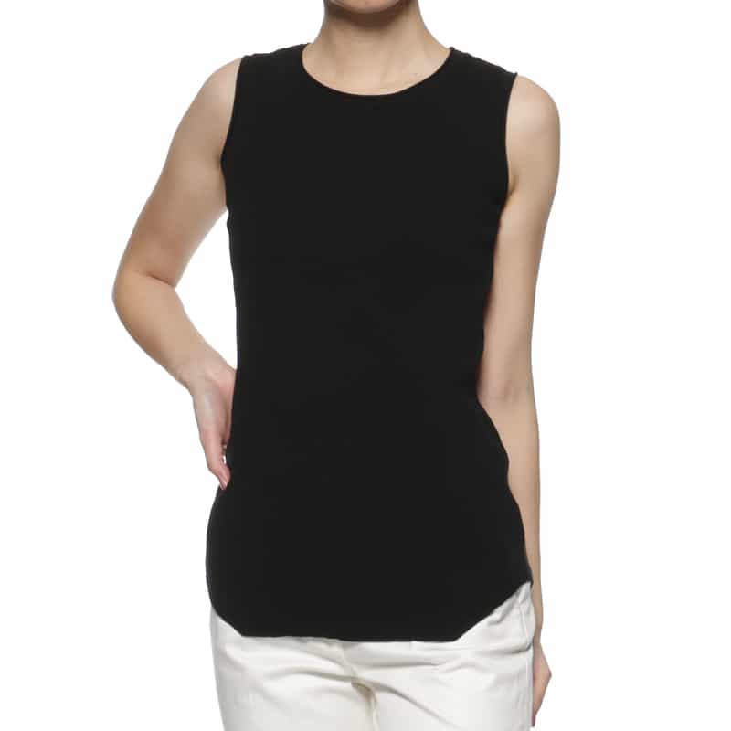 BARNEYS NEW YORK ウォッシャブル ノースリーブリブニットプルオーバー BLACK