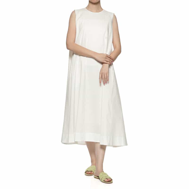 BARNEYS NEW YORK ウォッシャブル クールマックスサッカー素材Aラインドレス WHITE