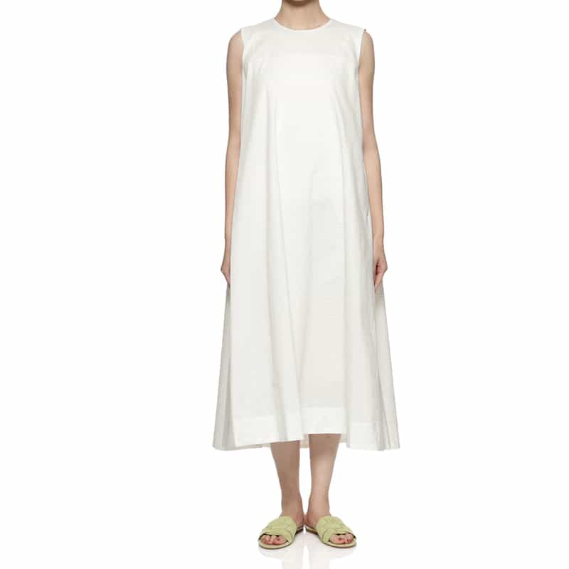 BARNEYS NEW YORK ウォッシャブル クールマックスサッカー素材Aラインドレス WHITE