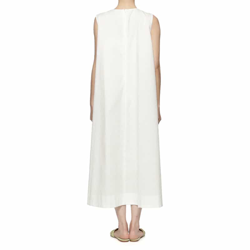 BARNEYS NEW YORK ウォッシャブル クールマックスサッカー素材Aラインドレス WHITE