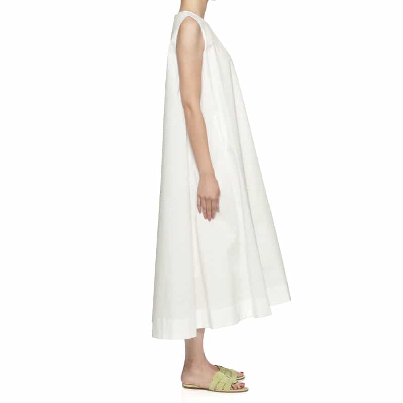 BARNEYS NEW YORK ウォッシャブル クールマックスサッカー素材Aラインドレス WHITE