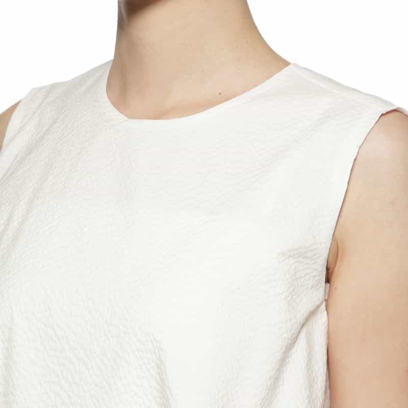 BARNEYS NEW YORK ウォッシャブル クールマックスサッカー素材Aラインドレス WHITE