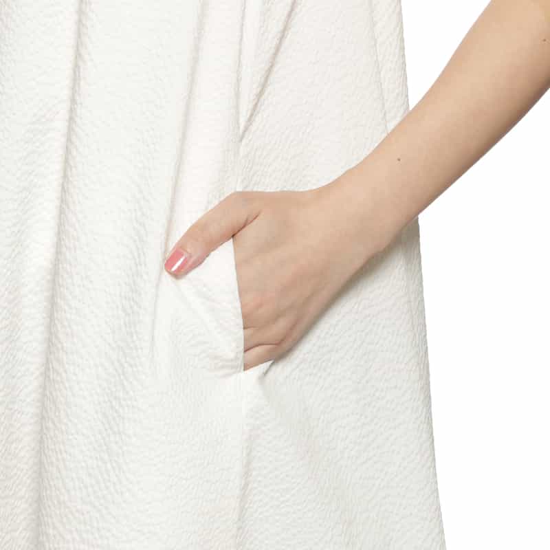 BARNEYS NEW YORK ウォッシャブル クールマックスサッカー素材Aラインドレス WHITE