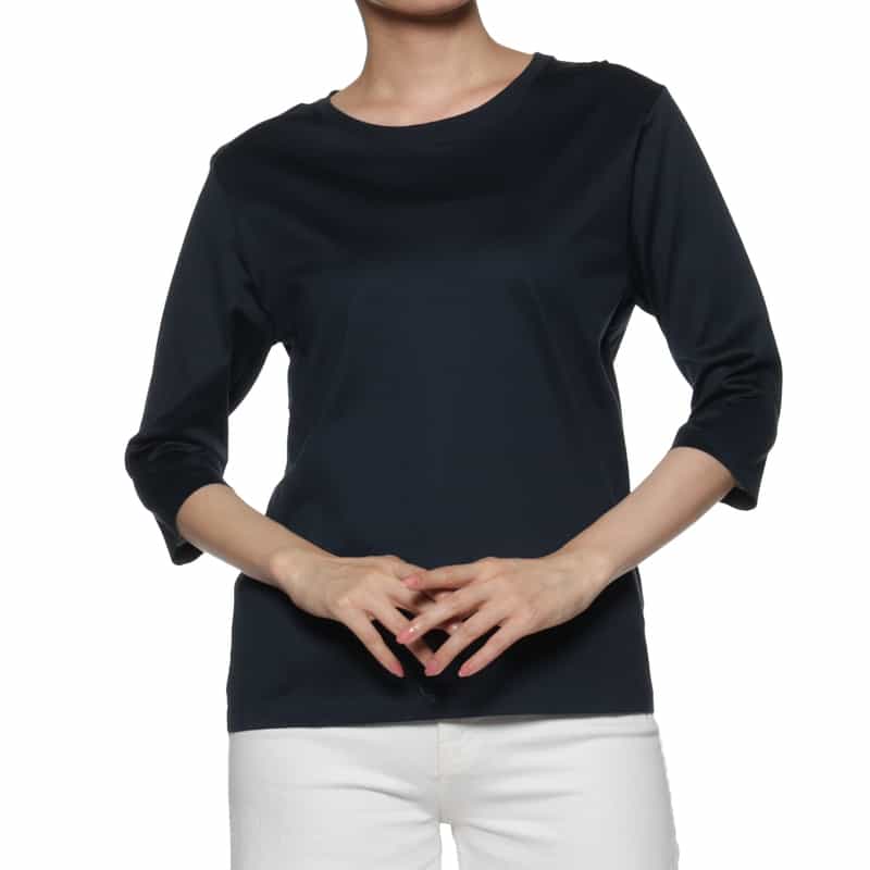 BARNEYS NEW YORK ウォッシャブル ジャージー素材クルーネックTシャツ NAVY