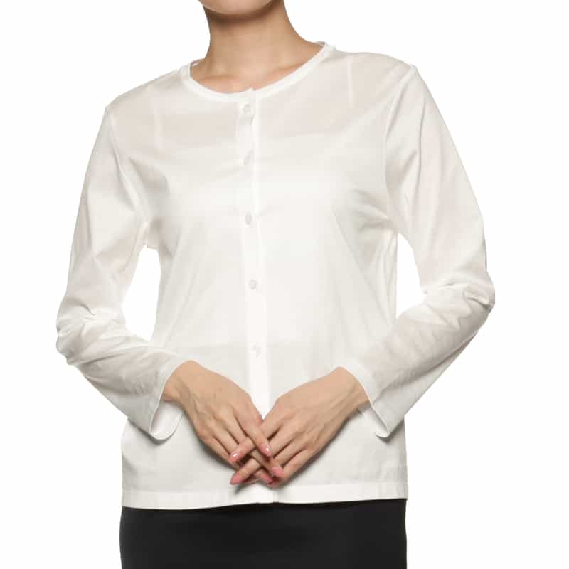 BARNEYS NEW YORK ジャージー素材 クルーネックカーディガン WHITE