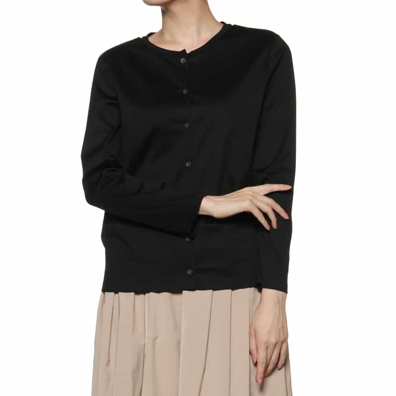 BARNEYS NEW YORK ジャージー素材 クルーネックカーディガン BLACK