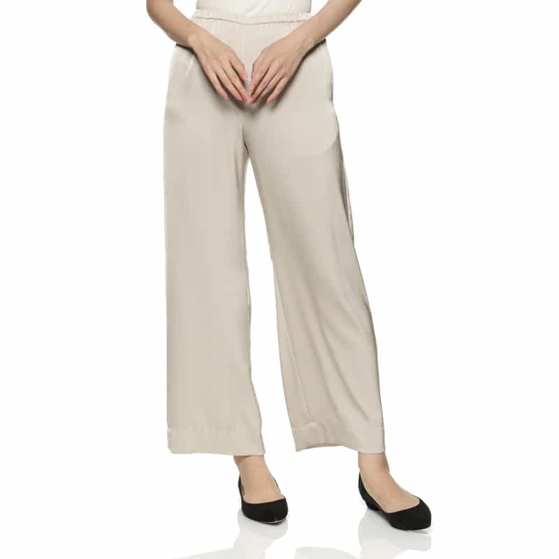 BARNEYS NEW YORK ウォッシャブル ドローリングサテンワイドパンツ BEIGE
