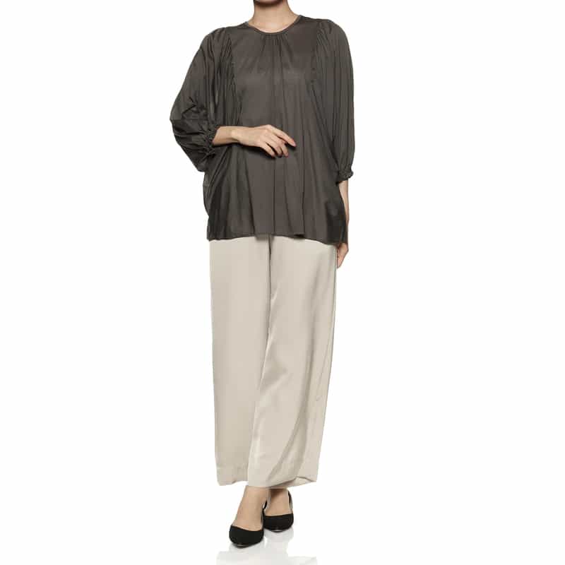 BARNEYS NEW YORK ウォッシャブル ドローリングサテンワイドパンツ BEIGE