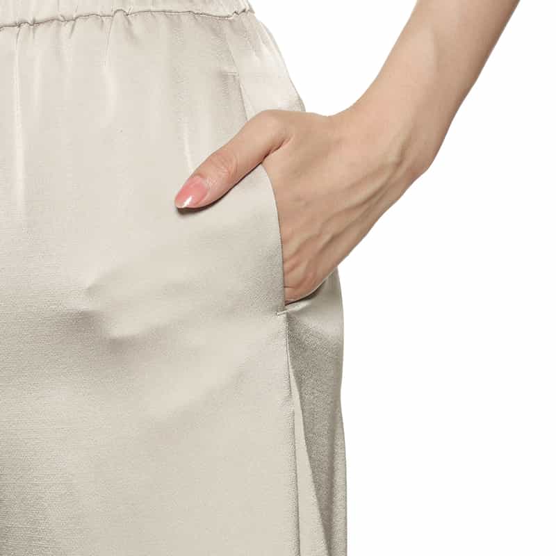 BARNEYS NEW YORK ウォッシャブル ドローリングサテンワイドパンツ BEIGE