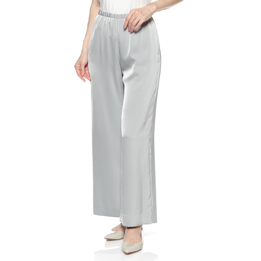 ウォッシャブル ドローリングサテンワイドパンツ