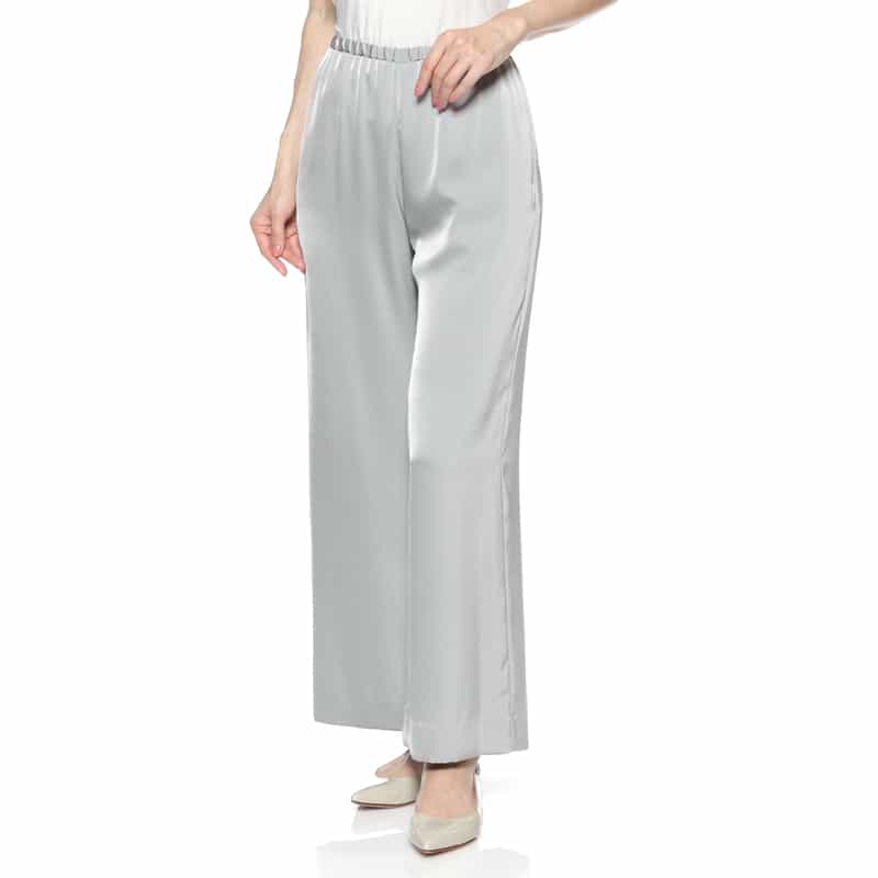 BARNEYS NEW YORK ウォッシャブル ドローリングサテンワイドパンツ BLUE GRAY