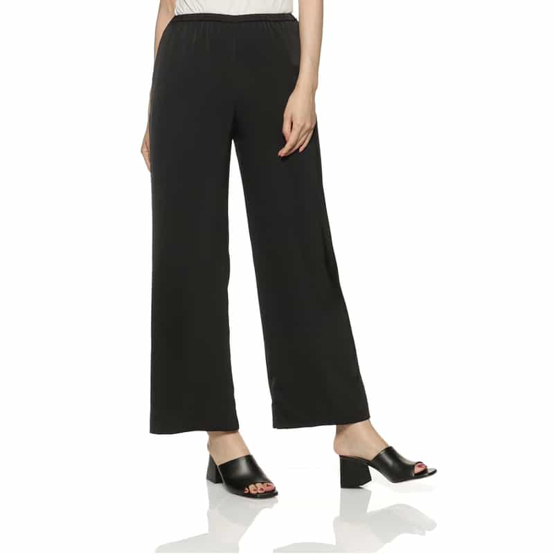 BARNEYS NEW YORK ウォッシャブル ドローリングサテンワイドパンツ BLACK