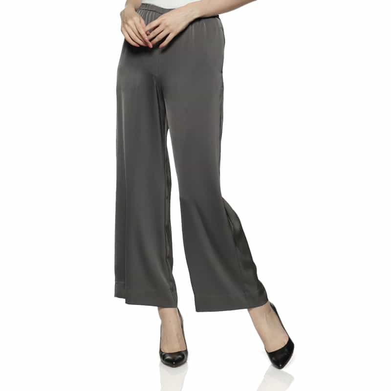 BARNEYS NEW YORK ウォッシャブル ドローリングサテンワイドパンツ GRAY