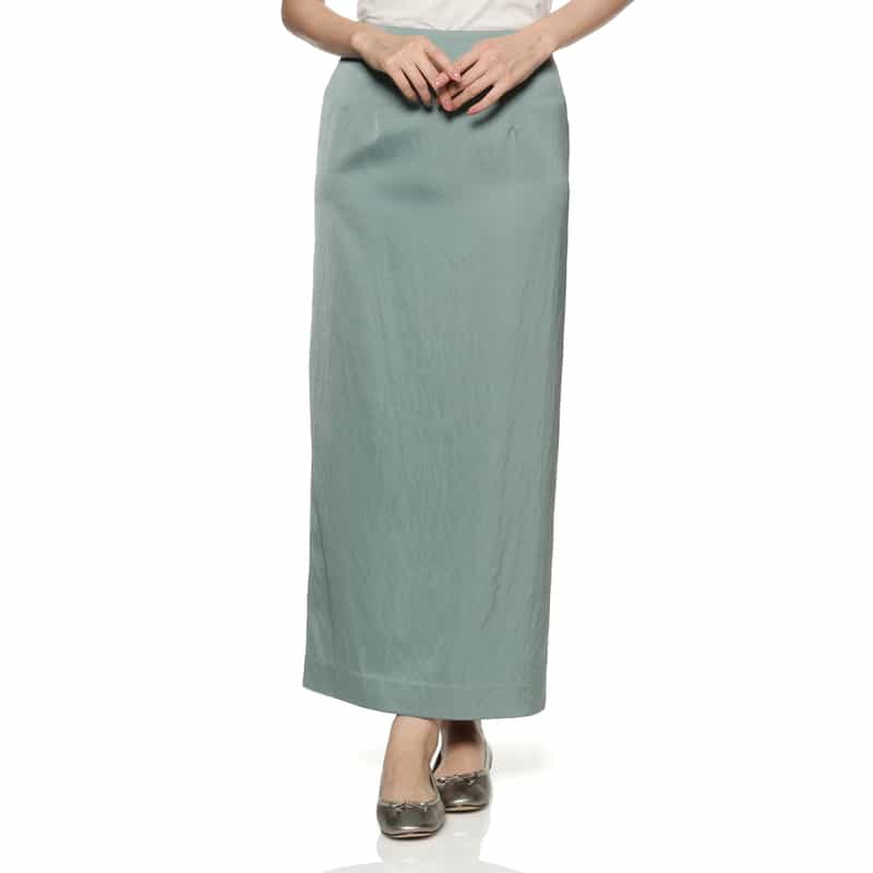 BARNEYS NEW YORK ウォッシャブル サテンタイトスカート GREEN