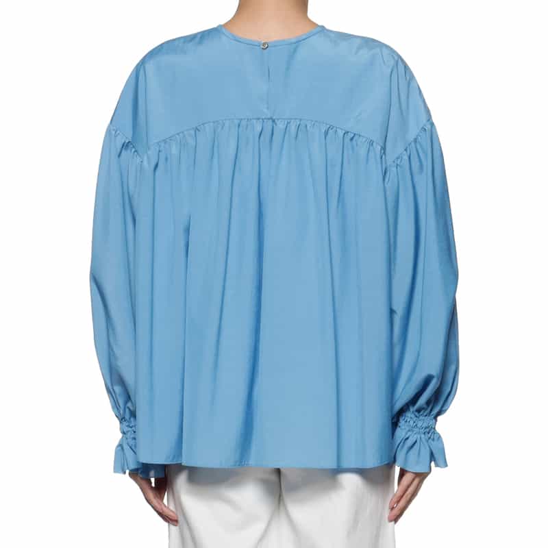 BARNEYS NEW YORK ウォッシャブル ギャザー切替ブラウス BLUE