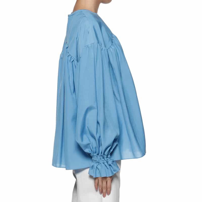 BARNEYS NEW YORK ウォッシャブル ギャザー切替ブラウス BLUE