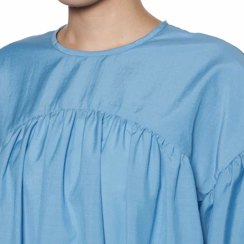 BARNEYS NEW YORK ウォッシャブル ギャザー切替ブラウス BLUE