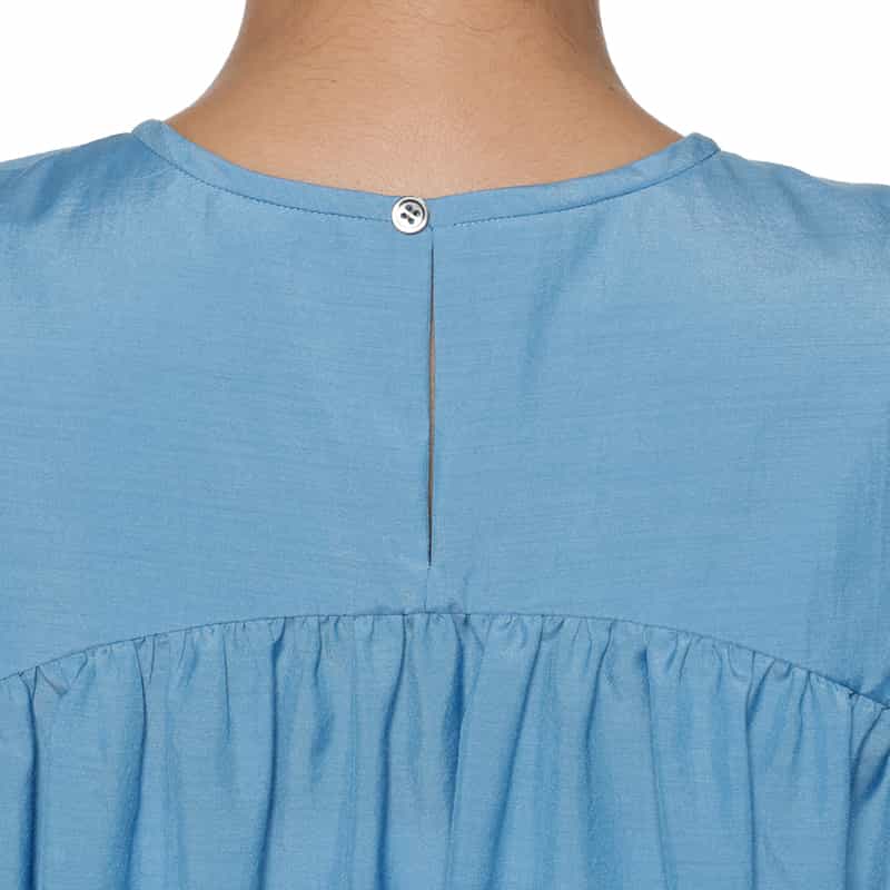 BARNEYS NEW YORK ウォッシャブル ギャザー切替ブラウス BLUE