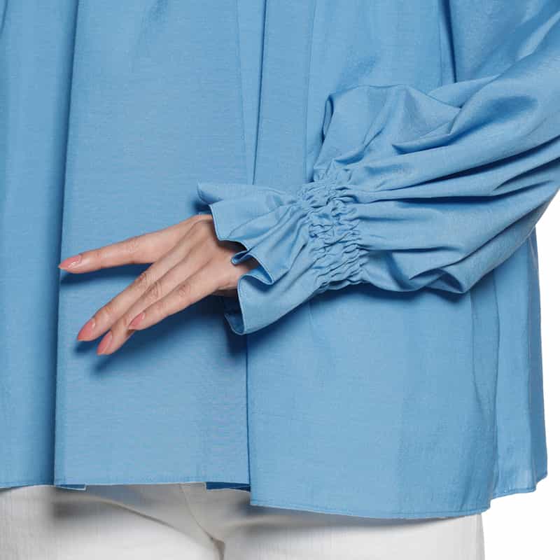 BARNEYS NEW YORK ウォッシャブル ギャザー切替ブラウス BLUE