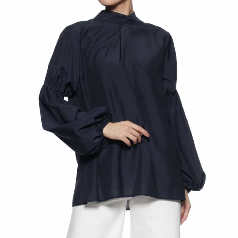 BARNEYS NEW YORK ウォッシャブル ボウタイブラウス NAVY