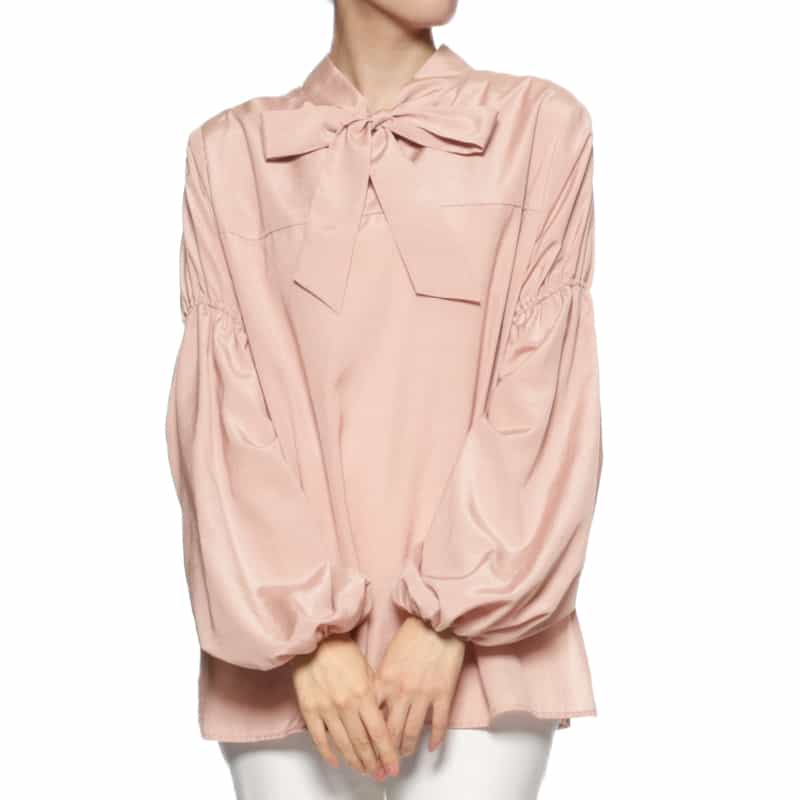 BARNEYS NEW YORK ウォッシャブル ボウタイブラウス LIGHT PINK