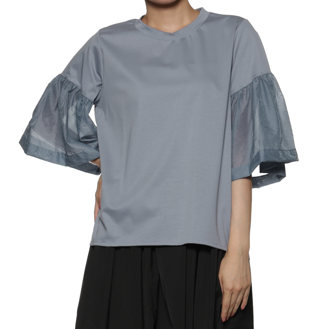 ウォッシャブル ボリュームシアースリーブカットソー