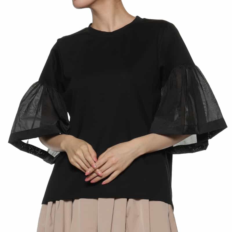 BARNEYS NEW YORK ウォッシャブル ボリュームシアースリーブカットソー BLACK