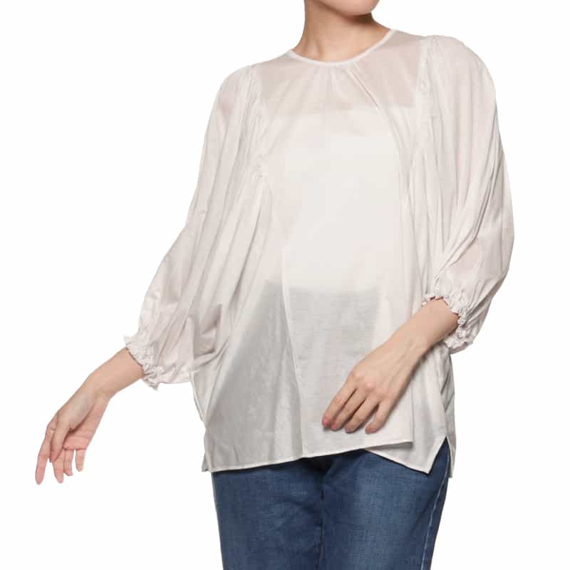 BARNEYS NEW YORK ウォッシャブル シアーギャザーブラウス BEIGE