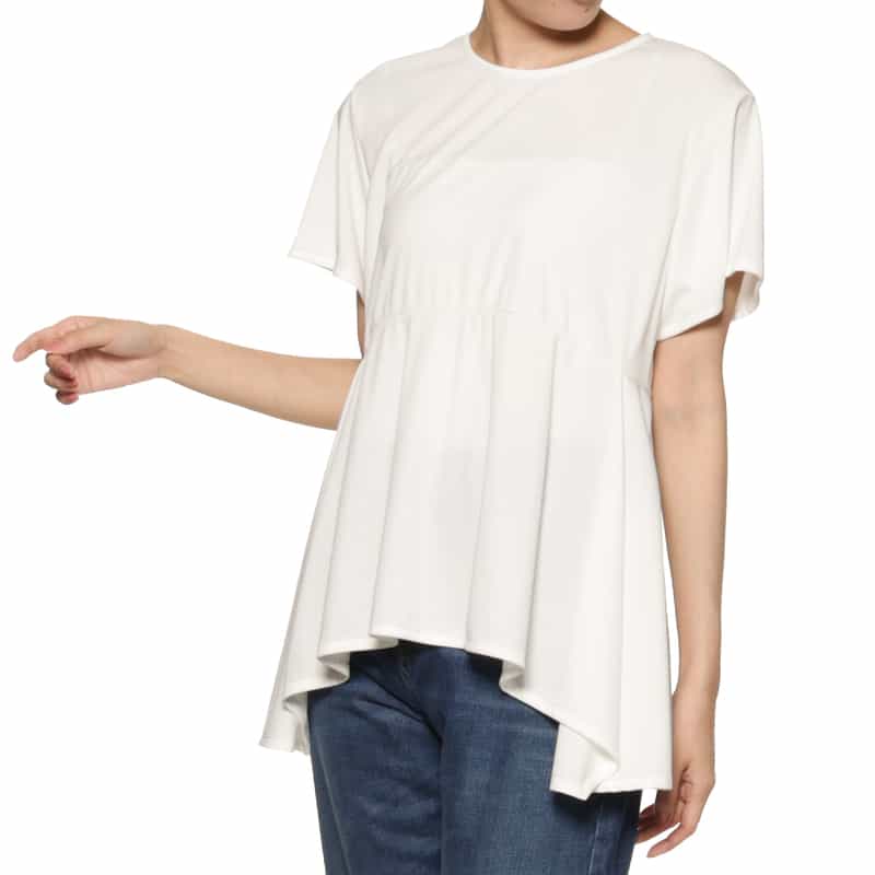 BARNEYS NEW YORK ウォッシャブル アシンメトリーヘムブラウス WHITE