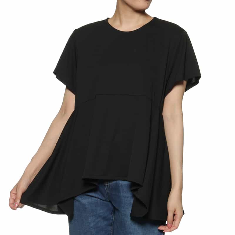 BARNEYS NEW YORK ウォッシャブル アシンメトリーヘムブラウス BLACK