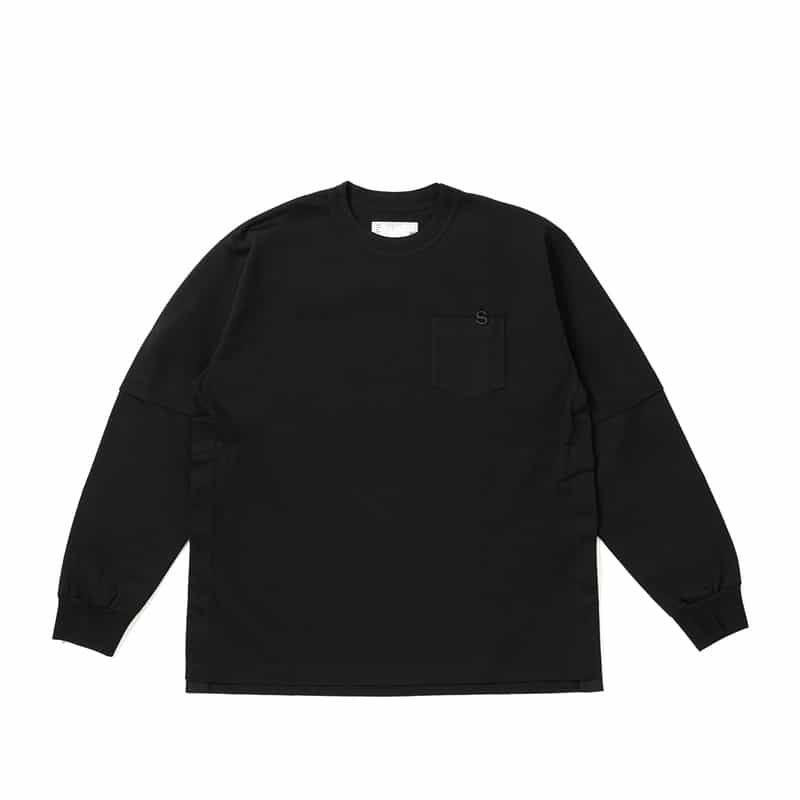 SACAI SACAI＜サカイ＞サイドスナップ付きエンブロイダリーロゴTシャツ BLACK