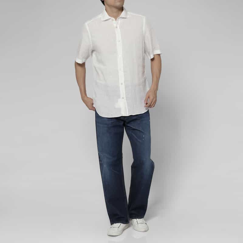 FINAMORE FINAMORE＜フィナモレ＞ ショートスリーブリネンシャツ“PANTELLERIA" WHITE
