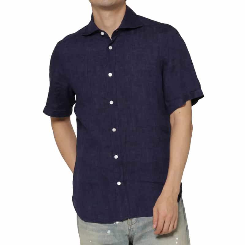 FINAMORE FINAMORE＜フィナモレ＞ ショートスリーブリネンシャツ“PANTELLERIA" NAVY