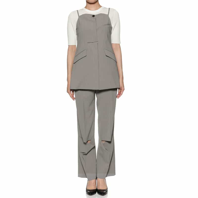 BARNEYS NEW YORK セットアップ ウォッシャブル タック入りストレートパンツ GRAY