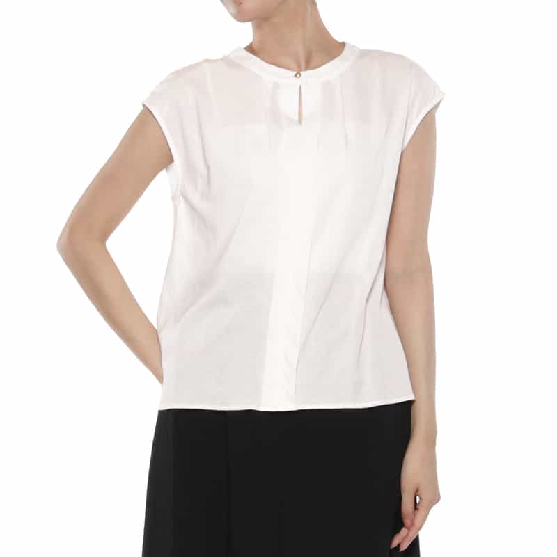 BARNEYS NEW YORK ウォッシャブル フレンチスリーブカットソー WHITE