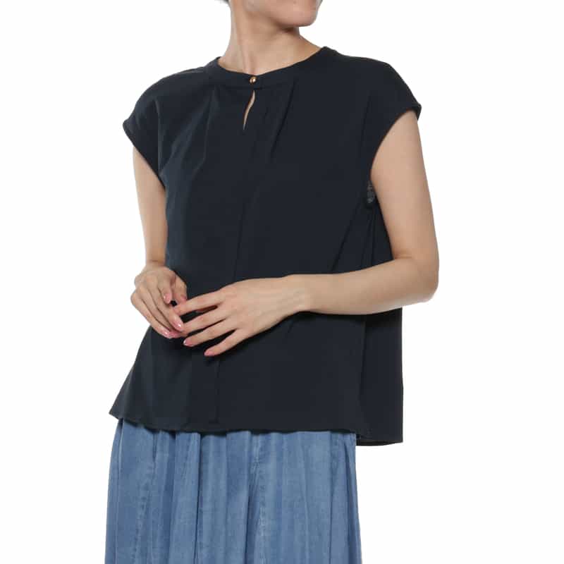 BARNEYS NEW YORK ウォッシャブル フレンチスリーブカットソー NAVY