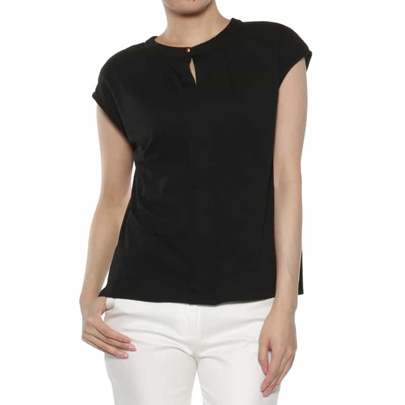 BARNEYS NEW YORK ウォッシャブル フレンチスリーブカットソー BLACK