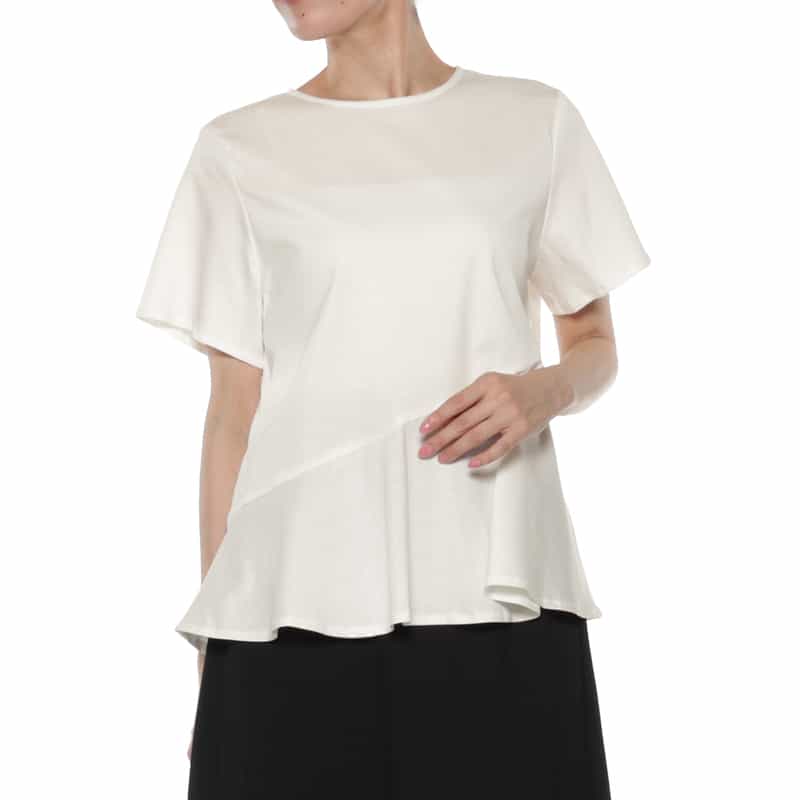BARNEYS NEW YORK ウォッシャブル ペプラムフレアカットソー WHITE