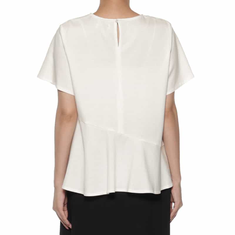 BARNEYS NEW YORK ウォッシャブル ペプラムフレアカットソー WHITE