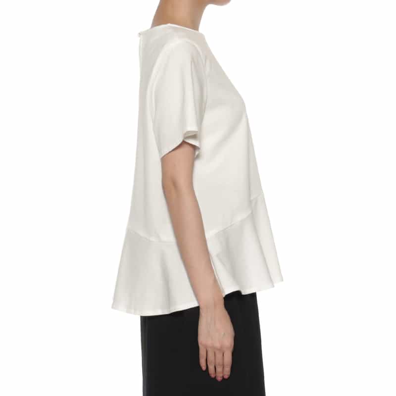 BARNEYS NEW YORK ウォッシャブル ペプラムフレアカットソー WHITE