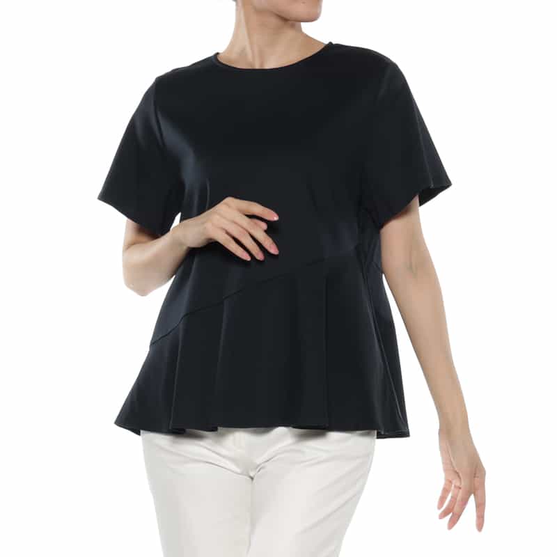 BARNEYS NEW YORK ウォッシャブル ペプラムフレアカットソー NAVY