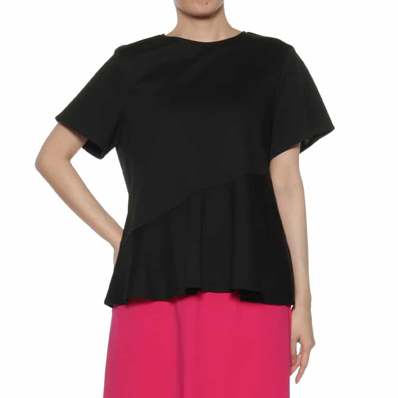 BARNEYS NEW YORK ウォッシャブル ペプラムフレアカットソー BLACK