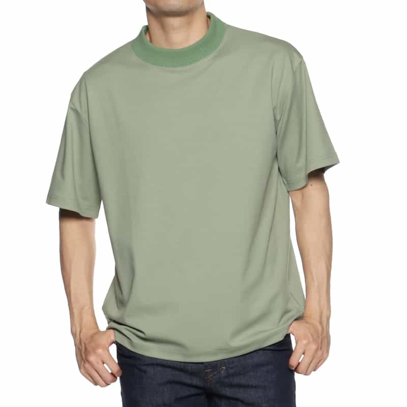 BARNEYS NEW YORK リブネック ストレッチポンチTシャツ GREEN