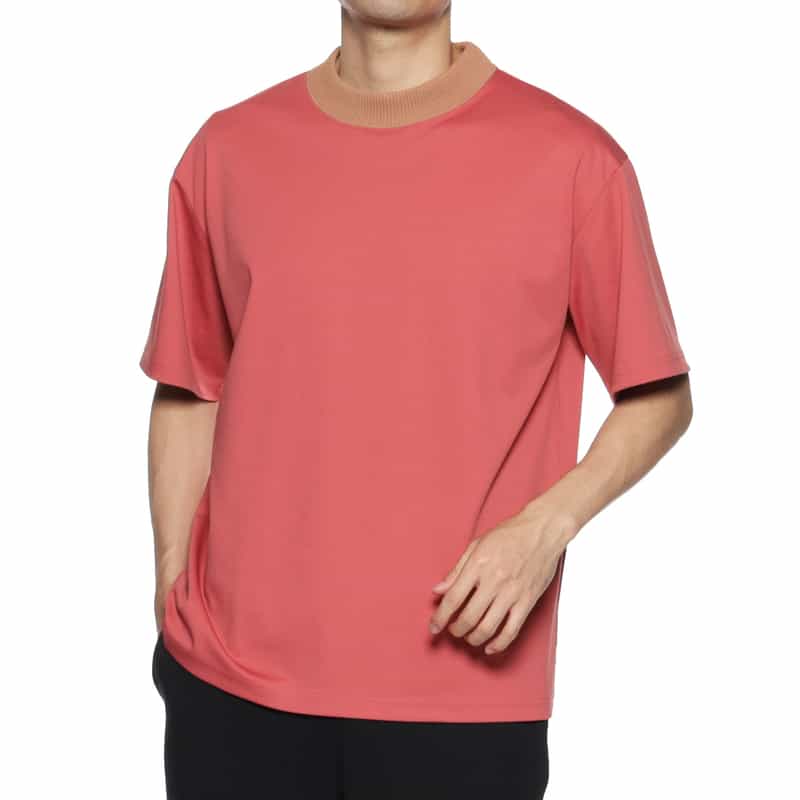 BARNEYS NEW YORK リブネック ストレッチポンチTシャツ PINK