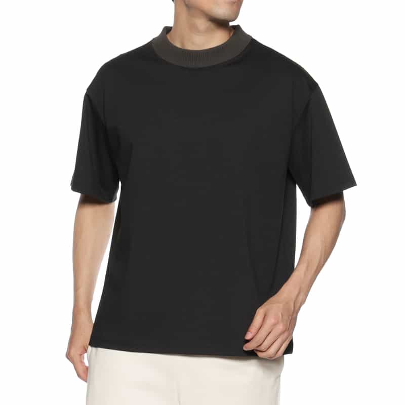 BARNEYS NEW YORK リブネック ストレッチポンチTシャツ BLACK