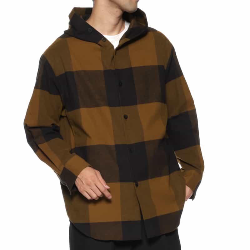 OVERCOAT OVERCOAT＜オーバーコート＞ フード付フランネルシャツ BROWN