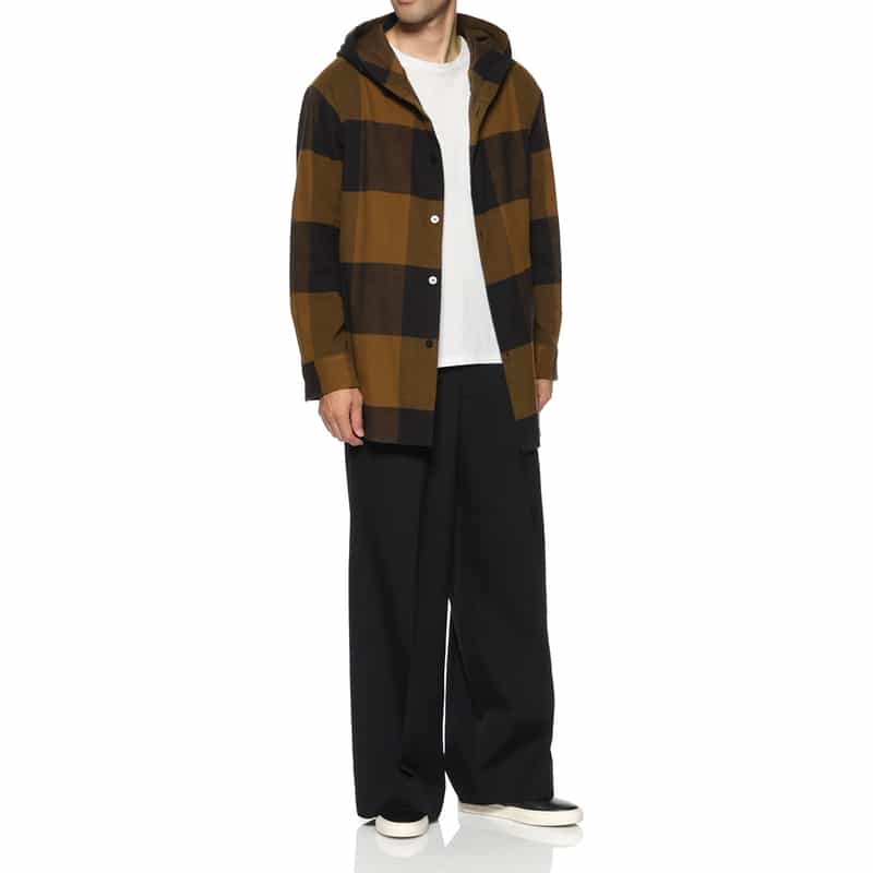OVERCOAT OVERCOAT＜オーバーコート＞ フード付フランネルシャツ BROWN
