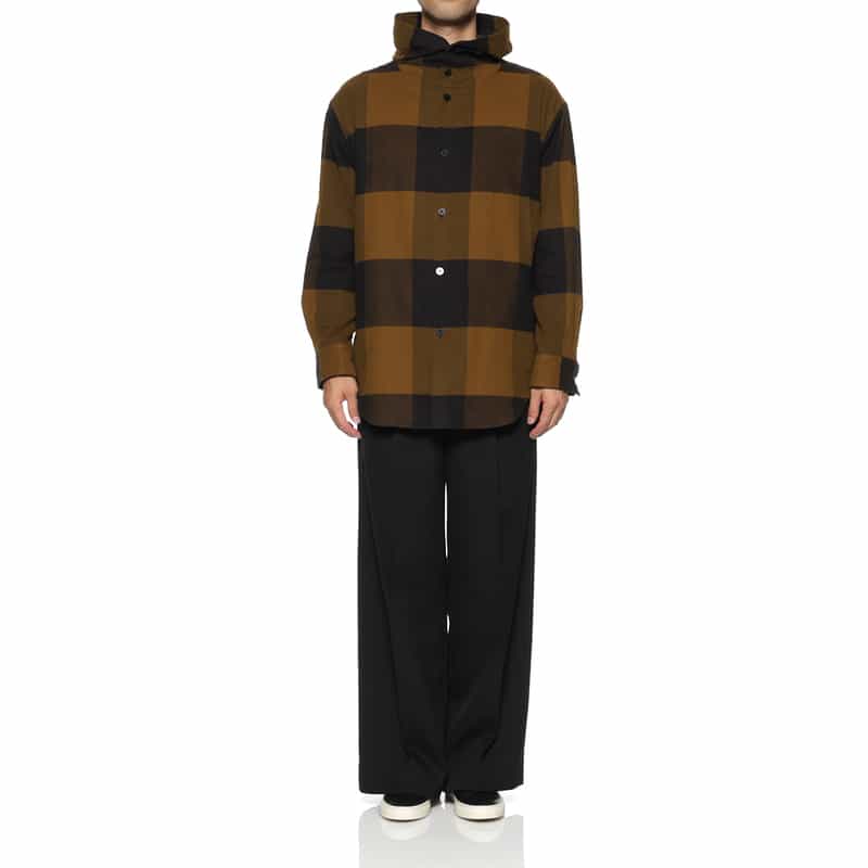 OVERCOAT OVERCOAT＜オーバーコート＞ フード付フランネルシャツ BROWN